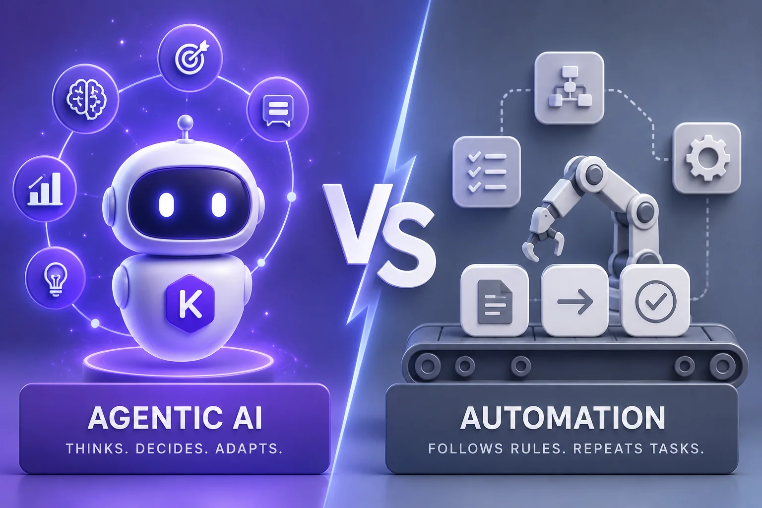Illustration contrasting rules-based automation with agentic AI