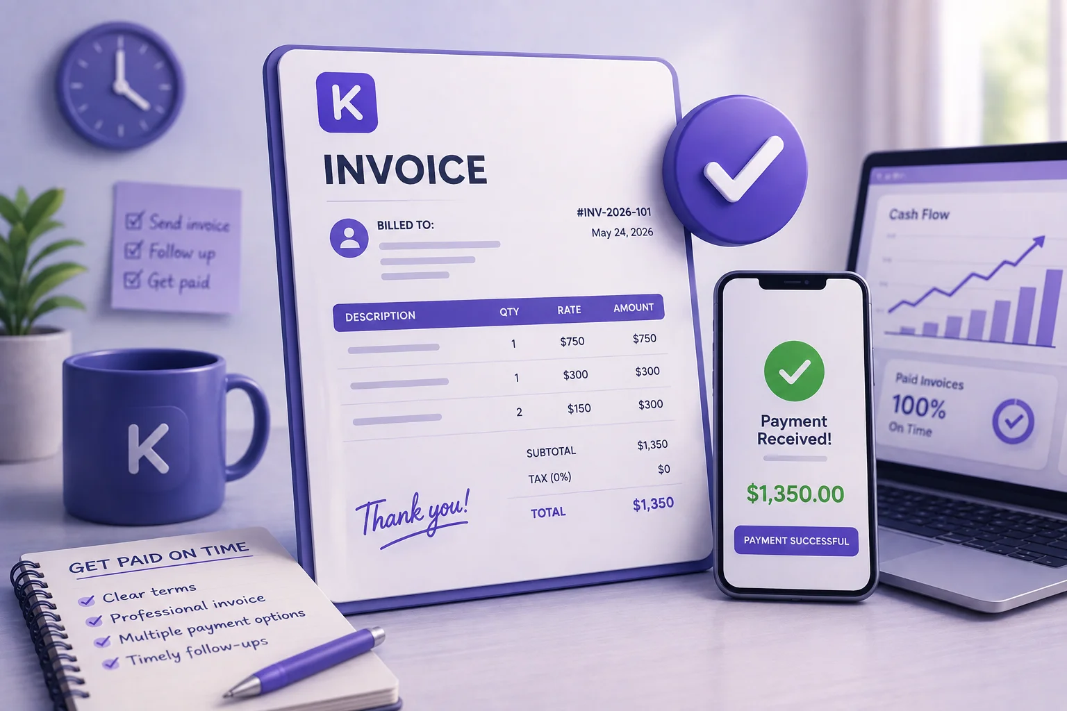 Illustration of freelance invoicing and getting paid on time