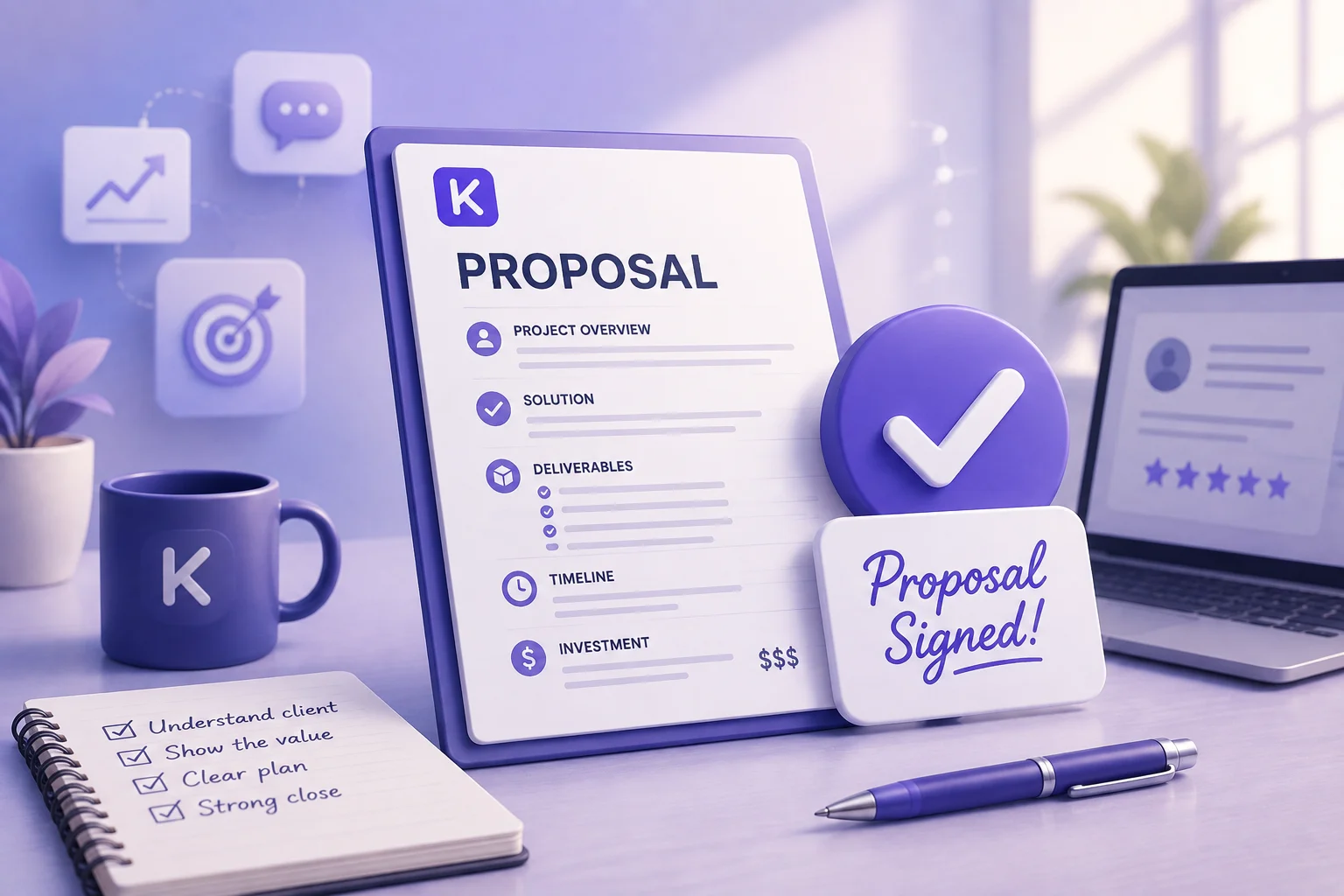 Illustration of a freelance proposal being reviewed and signed